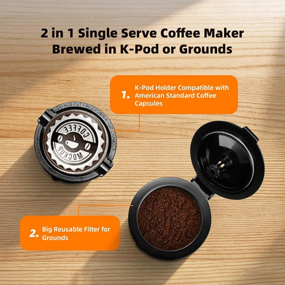 Small Single Serve Coffee Maker for K Cup and Grounds, Fast Brew One Cup Coffee Machine with One Button, 6 to 12 Oz. Brew Sizes, Compact Pod Coffee Maker, Perfect for Home Office Travel, Black3