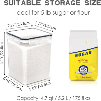 Large Food Storage Containers with Lids Airtight 5.2L /176Oz, for Flour, Sugar, Baking Supply, 3PCS BPA Free Plastic Canisters for Kitchen Pantry Organization2