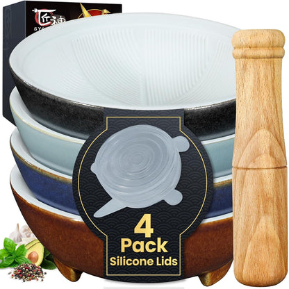 4Pcs Small Ceramic Mortar and Pestle Set with Silicone Lids1