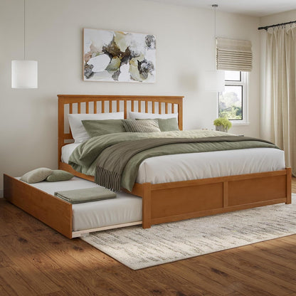 , Mission King Platform Bed with Footboard & Trundle, Light Toffee1