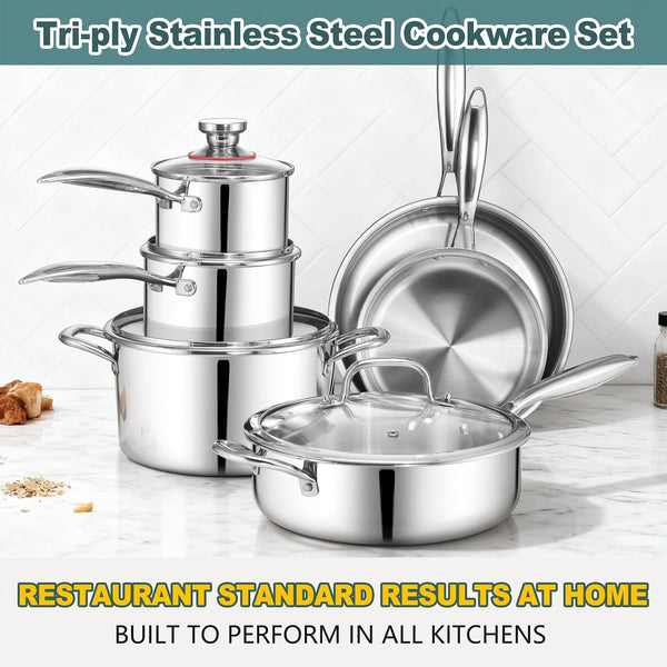 Stainless Steel Cookware Set of 6, 10-Pieces Pots and Pans Sets | 3-Ply Pots and Pans for Kitchen, Induction Multi Cooktops & Oven, Dishwasher Safe, Frying Pans, Saucepans, Saute Pan & Pot8