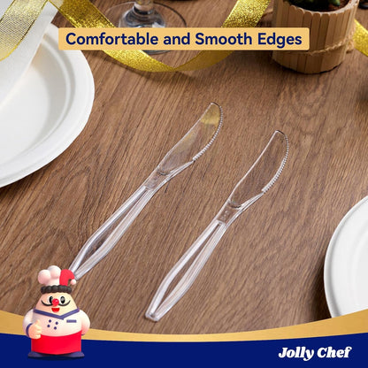 300 Count Clear Plastic Knives Heavy Duty, 7.7" Heat Resistant Solid and Durable Plastic Knives Disposable, Disposable Bulk Cutlery Suitable for Parties Supply Events Everyday Use5