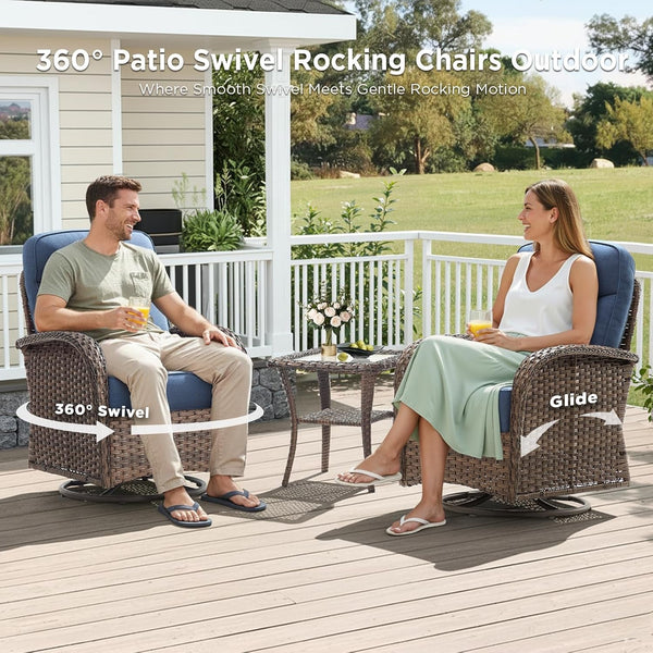 10 Pieces Luxury Outdoor Patio Furniture Set with 6-Inch Thick Cushions, Wicker Outdoor Furniture with High Back Swivel Patio Chairs Set of 4, Wicker Conversation Set for Deck Garden Porch, Blue2