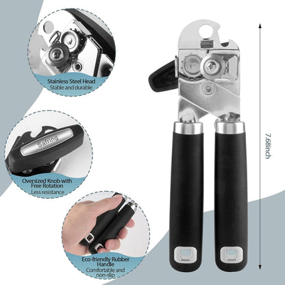 Can Opener Manual, Heavy Duty Handheld Strong Can Opener with Soft Touch Handle, Sharp Blade Smooth Edge, Can Openers with Multifunctional Bottle Opener, Black2