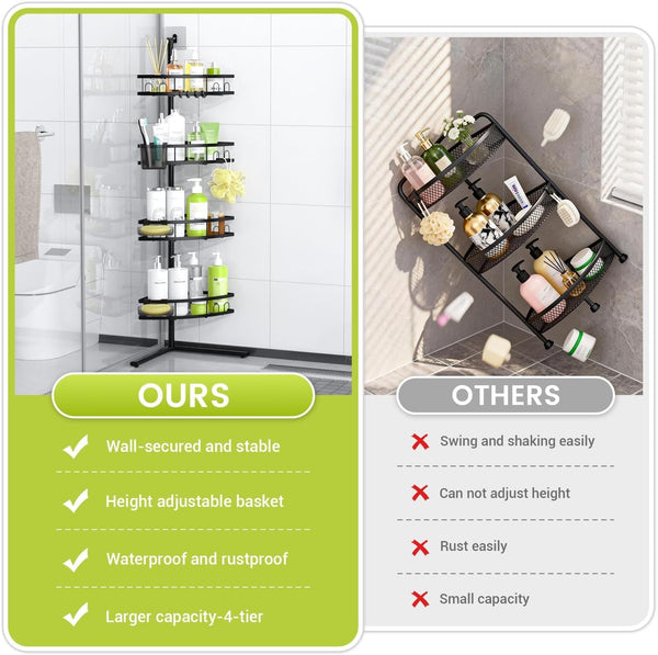 Standing Shower Caddy Corner - Rustproof Bathroom Shower Stand Shelf3