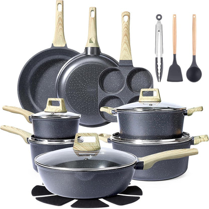 Ceramic Pots and Pans Set Non Stick - 22Pcs Nonstick Cookware Set, Non-Toxic Healthy Kitchen Cooking Set W/Frying Pans Set, Dishwasher Safe, PFAS PTFE PFOA PFOS Free, Dark Gray1