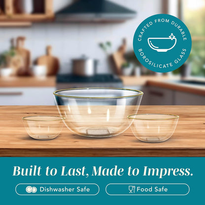 12 Pc Glass Mixing Bowl Set with Lids – Borosilicate Glass Nesting Bowls for Cooking, Baking and Meal Prep, Gold Rim4