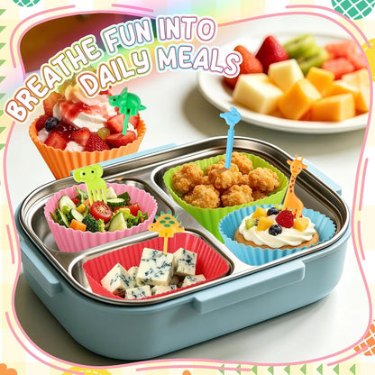 70PCS Silicone Lunch Box Dividers & Fun Animal Food Picks for Kids3