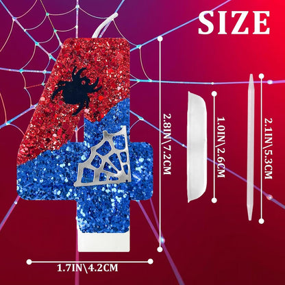 Red and Blue with Silver Spider Web Birthday Candles, Spider Cartoon Theme Happy Candle Cake Decoration Suitable for Boys and Girls Children'S Party Supplies (4)2