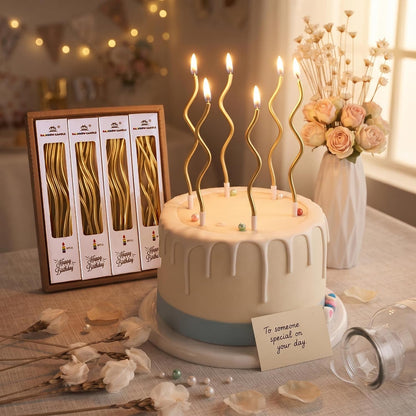 24-Count Gold Spiral Long Thin Metallic Birthday Candles, Cake Candles, Birthday Parties, Wedding Decorations, Party Candles2