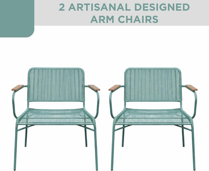 Alpine Corporation VTFAM170A 4-Piece Outdoor Rope Woven Patio Conversation Set – Sofa Bench, 2 Armchairs & Coffee Table – Modern Metal Frame with Wood Armrests – Indoor/Outdoor Seating Set6