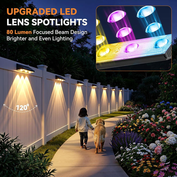 Solar Fence Lights Outdoor 10 Pack, Upgraded Brightness 3X LED Lens Fence Lights Solar Powered, 9 Fixed Colors & RGB Lights, IP65 Waterproof Solar Lights for outside Backyard/Railing/Step/Patio2