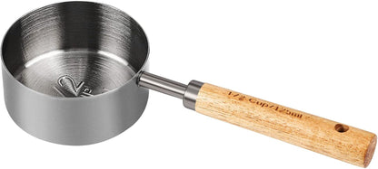 Measuring Cup with Wooden Handle, 1/2 Cup Titanium-Plating 125 Ml Stainless Steel, Space Gray2