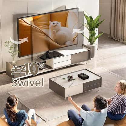 Universal Swivel TV Stand/Base Table Top TV Stand 32 to 65 Inch Tvs 80 Degree Swivel, 4 Level Height Adjustable, Heavy Duty Tempered Glass Base, Holds up to 88Lbs Screens, HT04B-0022