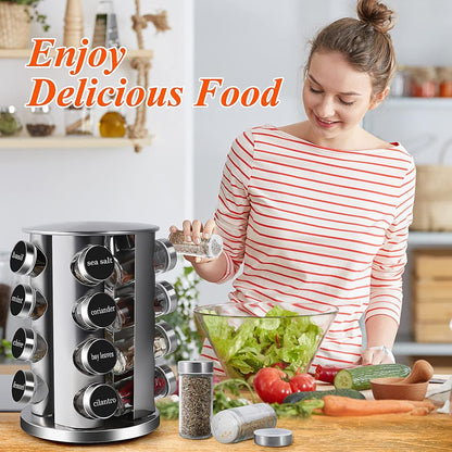 Revolving Countertop Spice Rack Stainless Steel Seasoning Storage Organization,Spice Carousel Tower for Kitchen Set of 16 Jars (16Jars)7