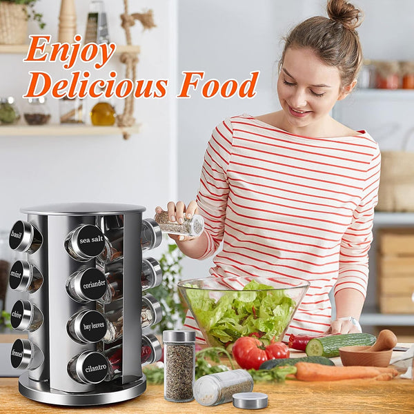 Revolving Countertop Spice Rack Stainless Steel Seasoning Storage Organization,Spice Carousel Tower for Kitchen Set of 16 Jars (16Jars)7