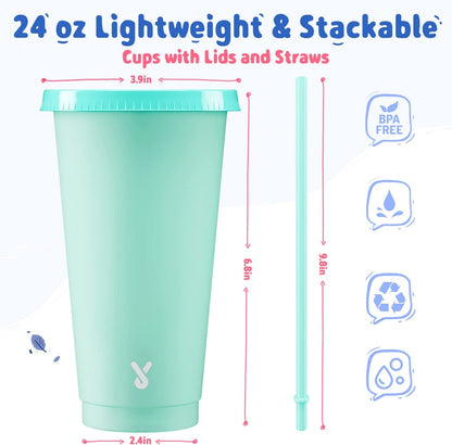 Plastic Cute Cold Cups with Lids and Straws Bulk for Iced Coffee - 6 Pack 24 Oz Color Changing Reusable for Adults Kid Women Party3