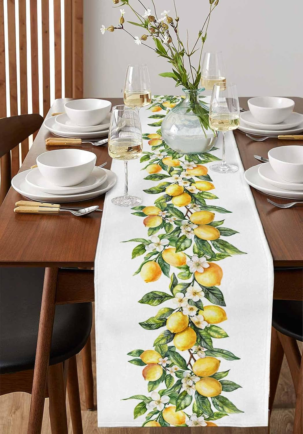 dining-table-runner-dresser-scarf-linen-burlap-fabric-summer-lemon-green-leaves-washable-table-runners-90-inches-long-for-farmhouse-home-kitchen-wedding-party-decor