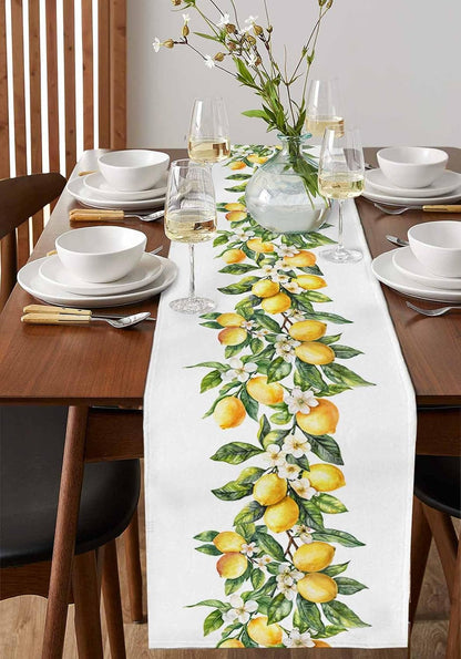 Dining Table Runner Dresser Scarf Linen Burlap Fabric,Summer Lemon Green Leaves Washable Table Runners 90 Inches Long for Farmhouse Home Kitchen Wedding Party Decor2
