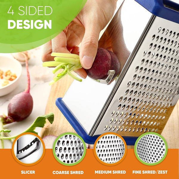 Stainless Steel Swivel Peeler & 4 Sided Handheld Box Grater, XL Size - 2 Product Bundle - Sapphire9