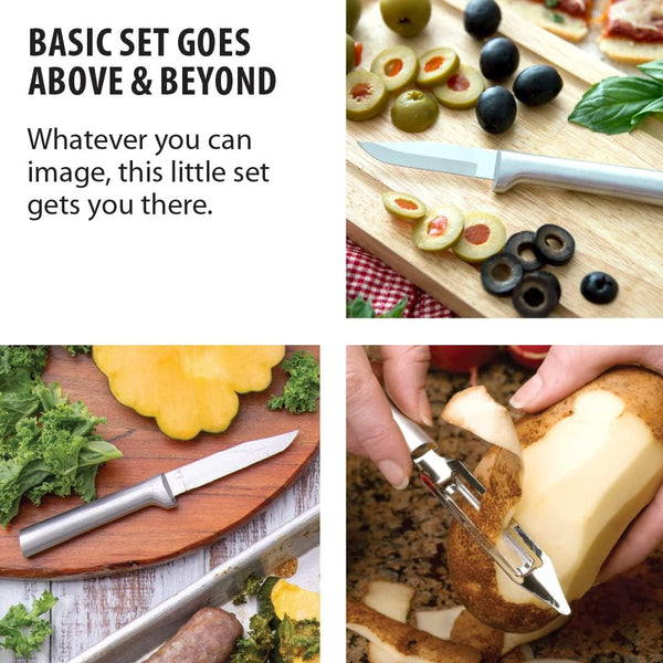 Cutlery Kitchen Basics Gift Set (S56) with Sharpener, Silver | 3-Piece Knife Set with Quick Edge Sharpener (R119), Stainless Steel Blades, Cast Aluminum Handle3