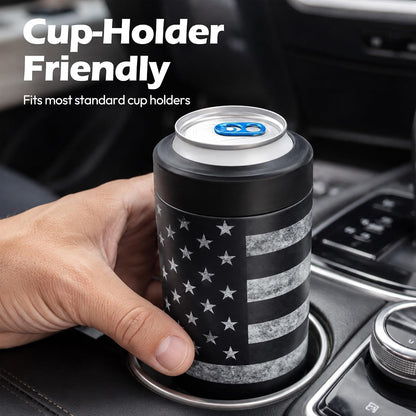 4-In-1 Slim Can Cooler Easy to Hold Insulated Beer Can Holder Double-Walled Stainless Steel for All 12 Oz Cans Black America Flag 27
