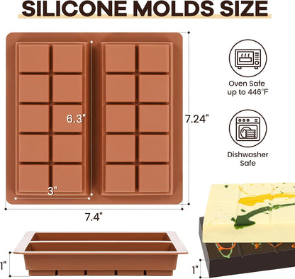 Dubai Chocolate Molds 1 Inch Deep, Silicone Chocolate Bar Mold – Non-Stick, Flexible, Large and Thick Homemade Chocolates, Candies, and Desserts - Set of 13