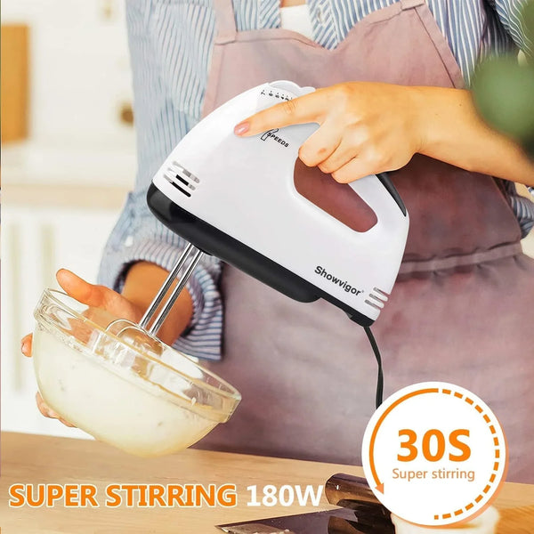 Electric Hand Mixer - 7 Adjustable Speed 180W Handheld Mixer Electric Whisk with 5 Stainless Steel Accessories, Turbo Boost/Self-Control Speed + Eject Button Food Beater for Cakes Eggs, Off-White2