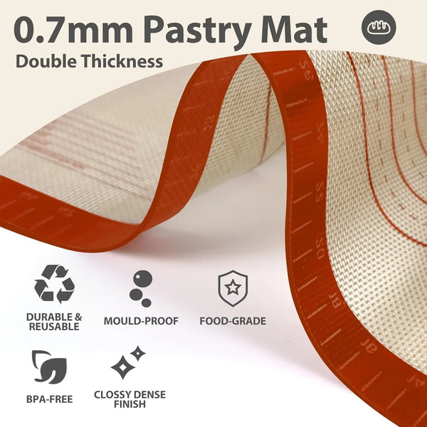 24" X 16" Silicone Baking Mat with Measurement Guides | Extra Thick Pastry Rolling & Sourdough Mat Baking Supplies for Making Pizza, Pie, Cookies and Bread3