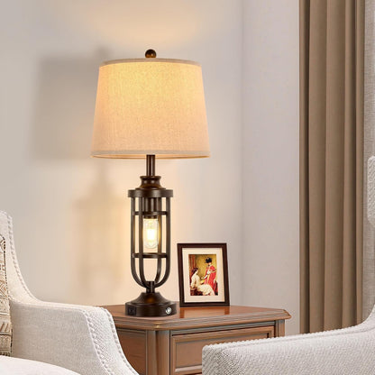 28.8" Farmhouse Table Lamps for Living Room Set of 2, Touch Lamps for Night Stands with USB Ports, Bedside Table Lamps for Bedroom End Tables, Bulbs Included4