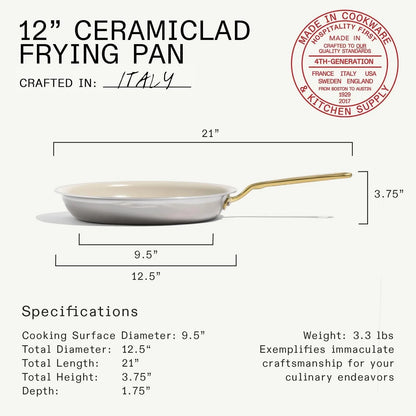 Made in Cookware - 12" Ceramic Non Stick Frying Pan (Antique Brass Handle) - 5-Ply Stainless Clad with Stay-Cool Handle - Professional Cookware - Crafted in Italy - Induction Compatible3