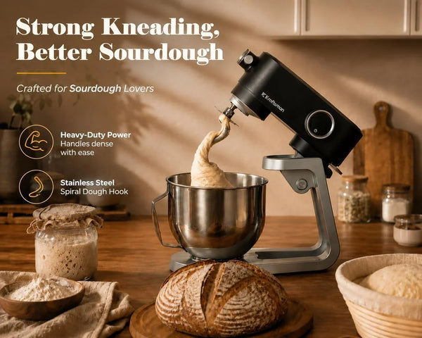 All Metal Stand Mixer DC Motor, Heavy Pizza Dough Mixer 5.3 QT | Multifuncational Kitchen Mixer with 4 Stainless Steel Attachments and Universal Hub, Quiet Operation with Timer, 8-Speed9