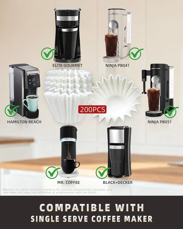 Coffee Filters for Ninja PB051/041 Coffee Maker, 200Ct, 1-2 Cup | Universal Fit for 1-2 Cup Coffee Maker, Canadian Wood Pulp and Fluoride-Free, Eco-Friendly and Biodegradable2