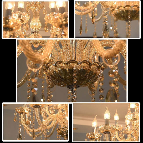 Cognac 15 Lights Large Crystal Chandeliers for Dining Room 30.7"9