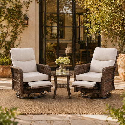 3 Piece Patio Furniture Set, Swivel Rocking Recliner Chairs with Footrests1
