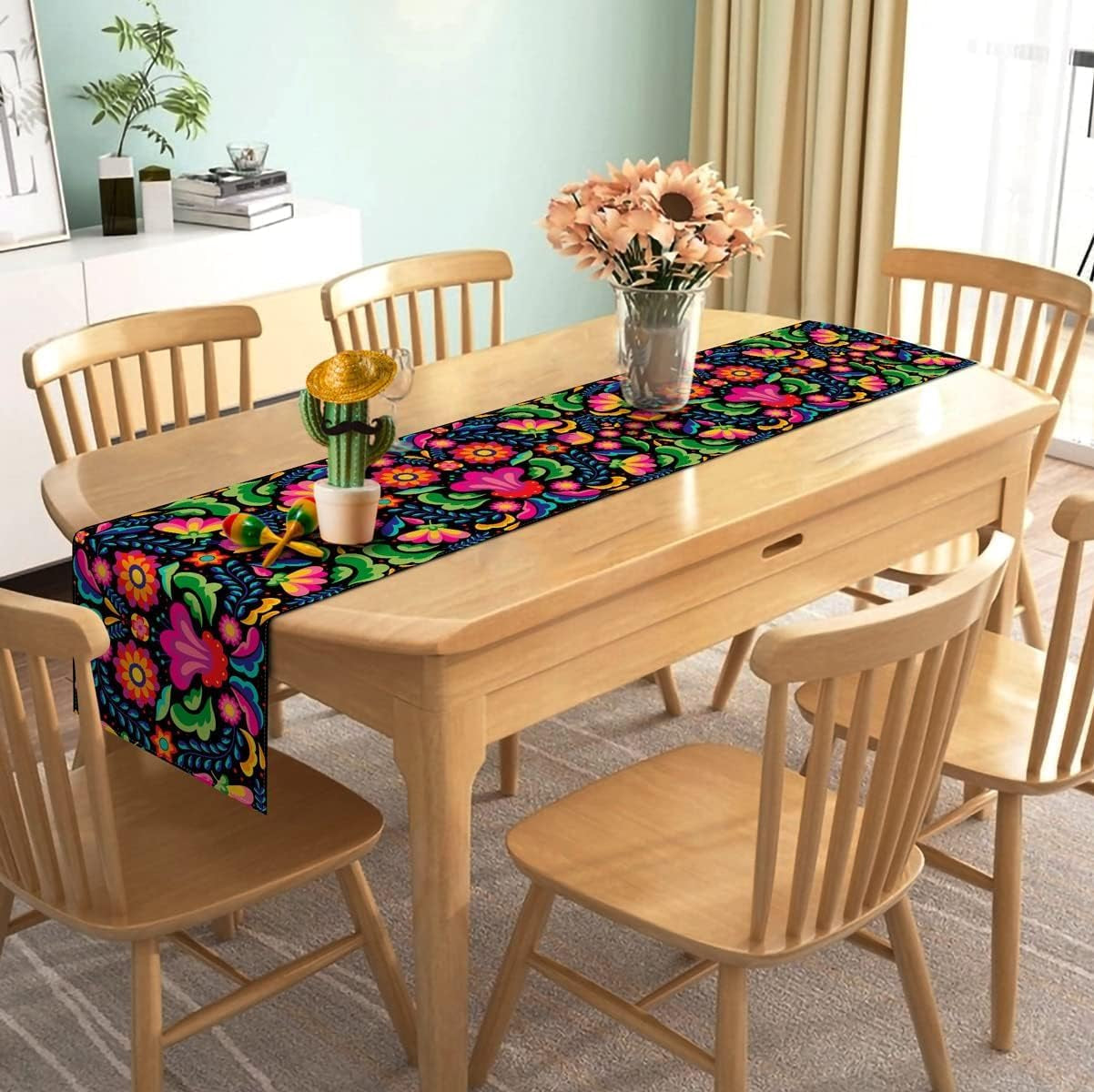 mexican-table-runner-for-day-of-the-dead-fiesta-dia-de-los-muertos-rustic-linen-home-dining-room-kitchen-table-decorations-13-x-60-black