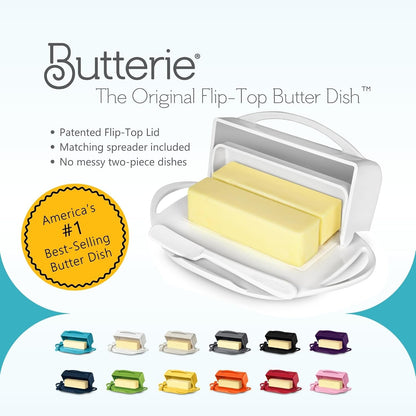 Flip Top Butter Dish with Attached Lid & Matching Knife - Holds 2 Sticks, Fits Kerrygold/European Butter - BPA Free & Dishwasher Safe - White9