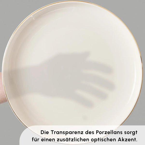 Streamline New Saturn 59-Piece Dinnerware Set for 12 People,New Generation Bone, Dinner Plates, Pasta Bowls,Salad/Cereal Bowls,Side Plates, Serving Platters,Porcelain Crockery Set, White Gold4
