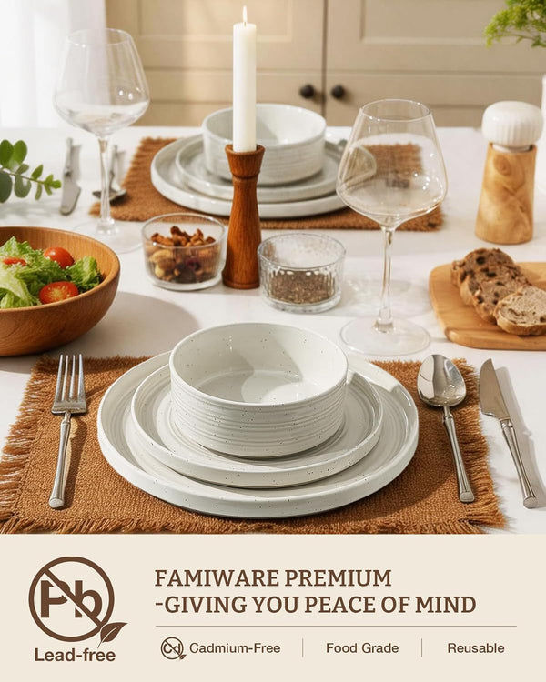 Stoneware Dinnerware Sets, Plates, Bowls, Dishes Set for 82