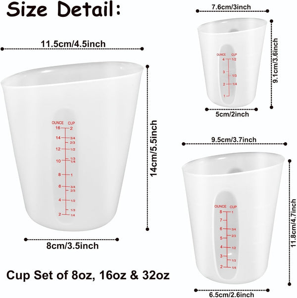 3 Pieces Large Silicone Measuring Cups Flexible Chocolate Melting Cups with 4 Pieces Silicone Jar Spatulas for Home Baking2