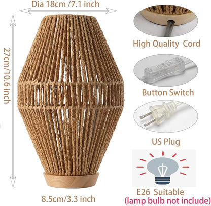 Boho Table Lamps for Bedroom & Living Room - Small Natural Woven Basket Lanterns with Paper String Shades2