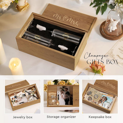 BRIDAL Mr and Mrs Champagne Flutes Set of 2, Engagement Gifts for Couple | Bridal Shower Gifts for Bride to Be Women, Wedding Gift for Newlyweds 2026, Bride and Groom Toasting Glasses with Wooden Box6