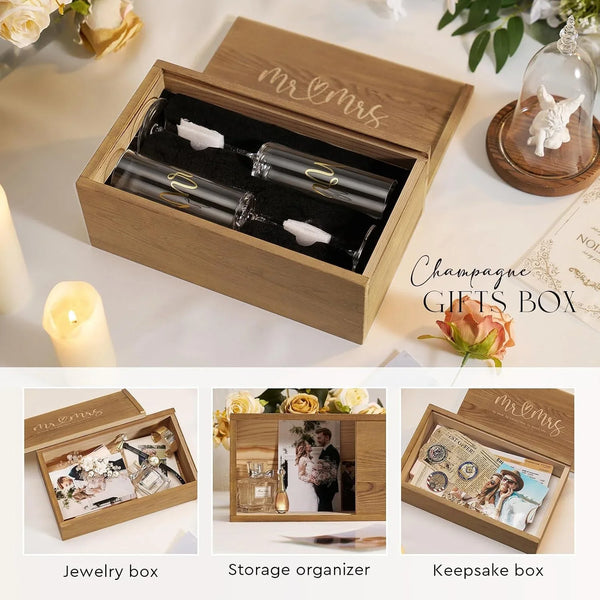 BRIDAL Mr and Mrs Champagne Flutes Set of 2, Engagement Gifts for Couple | Bridal Shower Gifts for Bride to Be Women, Wedding Gift for Newlyweds 2026, Bride and Groom Toasting Glasses with Wooden Box6