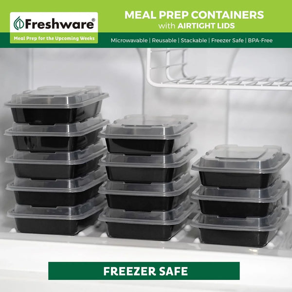 Meal Prep Containers [50 Pack] 1 Compartment with Lids, Food Storage Containers, Bento Box, BPA Free, Stackable, Microwave/Dishwasher/Freezer Safe (24 Oz)8