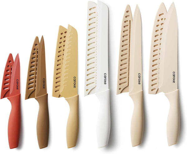 Kitchen Knife Set, 6 Color-Coded Knives and 6 Blade Guards, 12-Piece | Stainless Steel Blades, Ceramic Nonstick Coating, Long-Lasting Sharpness, Rust-Resistant, Non-Slip, Dishwasher Safe1