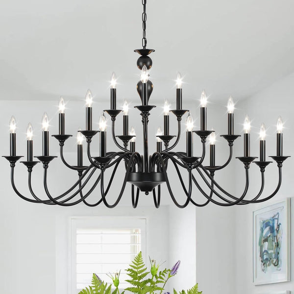 Black Chandelier 21 Light, Large Farmhouse Chandeliers for Dining Room 49"1