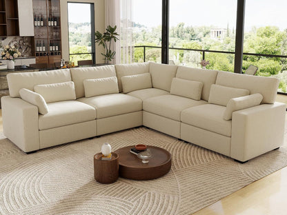 109.1"" Modular Sectional Sofa, L Shaped Cloud Couch with Extra Deep Seat, Comfortable Chenille Couch with Lumbar Pillows, Oversized Modern Sectional Couches for Living Room (Beige)1