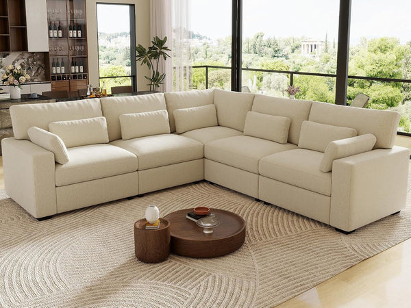 109.1"" Modular Sectional Sofa, L Shaped Cloud Couch with Extra Deep Seat, Comfortable Chenille Couch with Lumbar Pillows, Oversized Modern Sectional Couches for Living Room (Beige)1