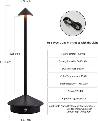 Modern Cordless Table Lamp Set of 2, Black Portable LED Desk Lamps5