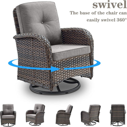 6 Piece Patio Conversation Sets - Wicker Patio Furniture Sets with Outdoor Swivel Rocker Chairs, Glider Loveseat Perfect for Patio Deck Backyard, Brown Wicker Grey Cushion5